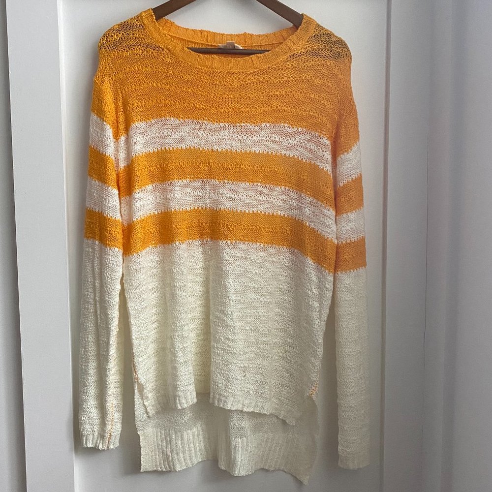 BiBi Open Knit Yellow Striped Long Sleeve Top, Large